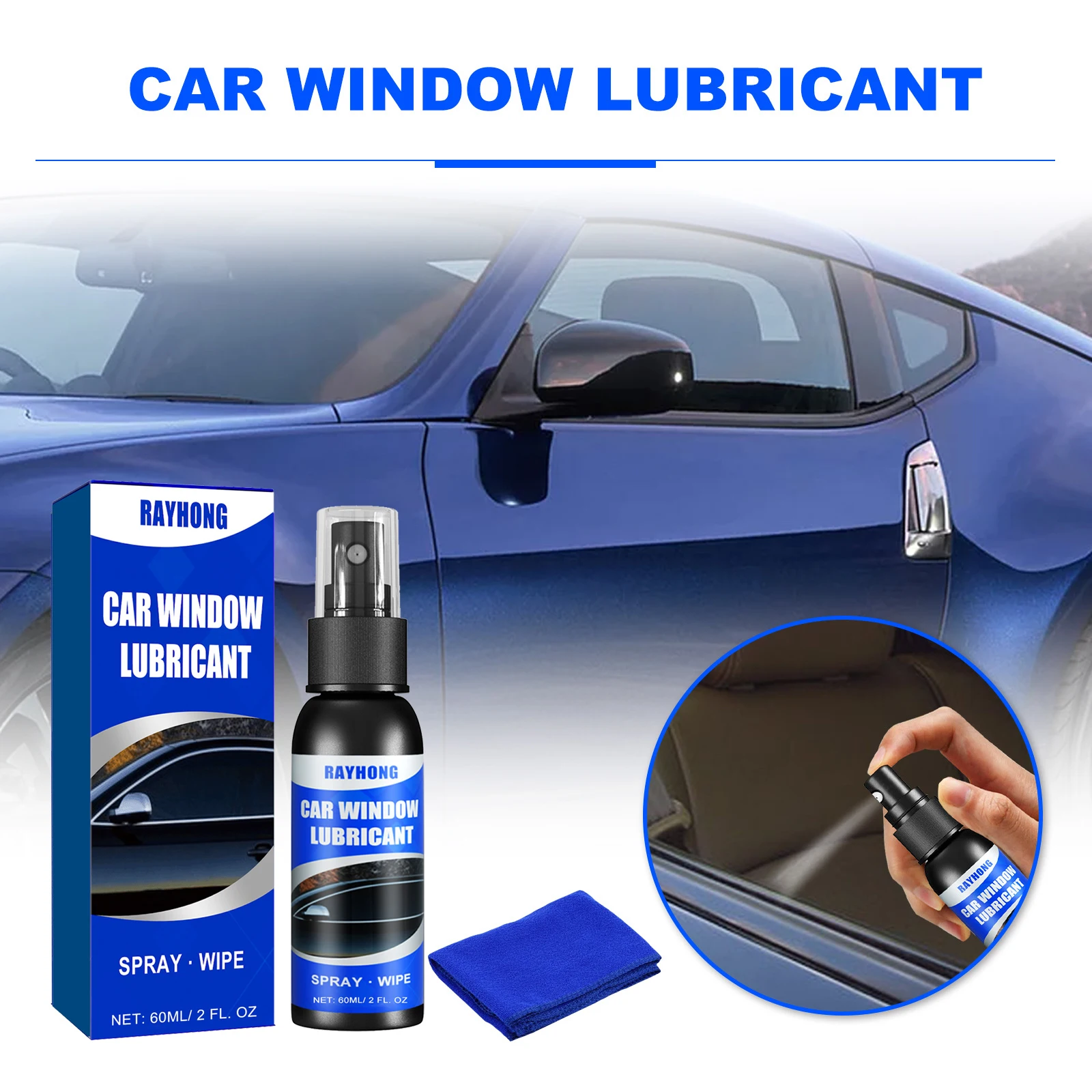 Car Window Lubricant Kit With Towel Door Rubber Strip Softening Maintenance Eliminates Noise Car Detailing Care Lubricant Agent