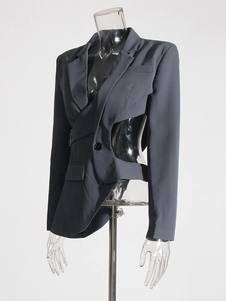 ILYBOOJUN-Blazer Amincissant Dos auxpour Femme, Col Cranté, Manches sulf, Bouton Épissé, Blazer Irrégulier Femme