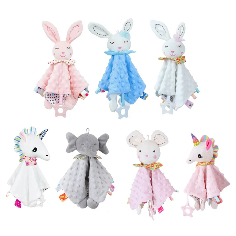 Juguetes de peluche para bebé, etiqueta de seguridad, manta de Animal relleno bonito, edredón r, conejito, toalla tranquilizadora, regalo para Baby Shower para recién nacido