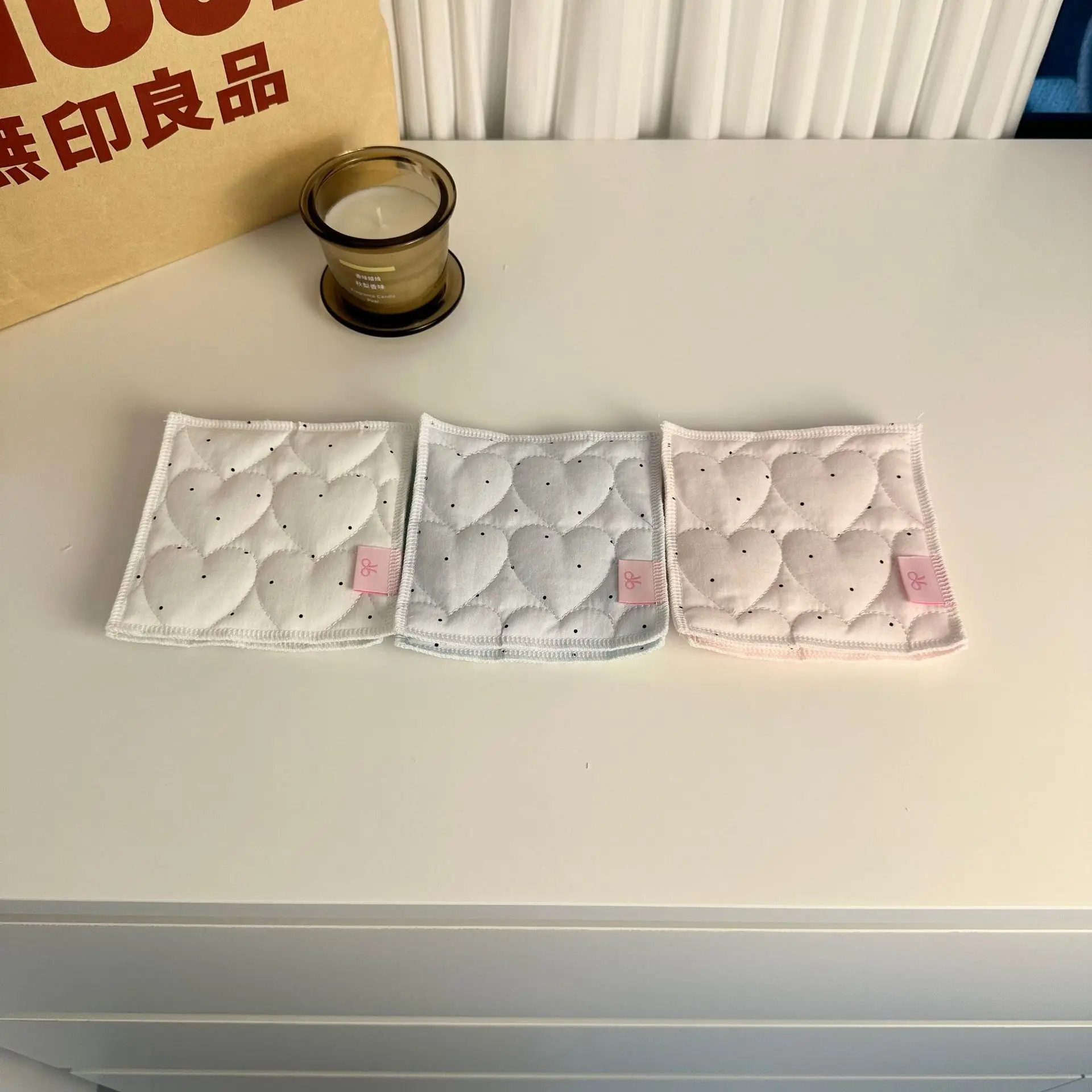 Kawaii Double Sided Quilted Coaster Ladies Heart Stitch Dot Cloth Cup Pad Reversible Plaid Table Protection Coffee Mug Coaster - view 5