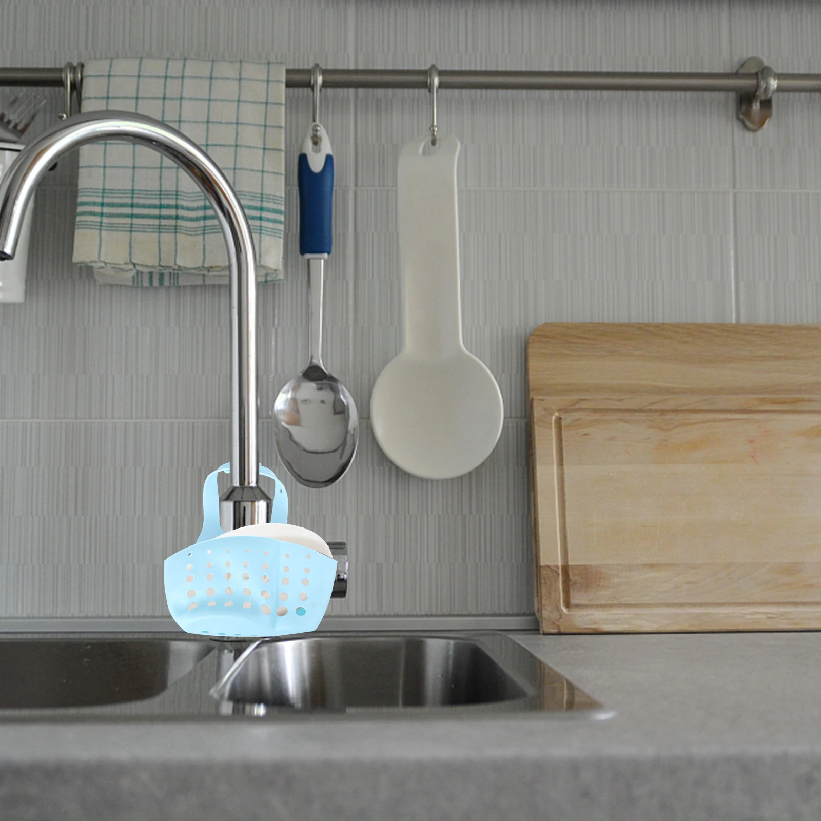 

Thicker Double Sink Pouch Hanging Drain Basket Kitchen Bathroom Storage Organizer Gadget Rack Blue Large Capacity Space Saving