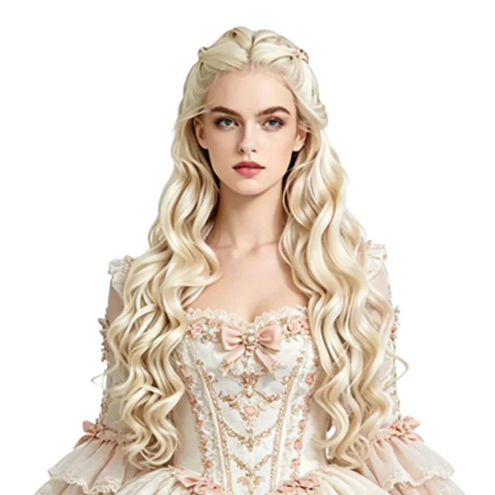 Daenerys Khaleesi Cosplay Wig 13x4 HD Lace Front Wig Light Platinum Blonde Long Wavy Braided Synthetic Hair Glueless For Women
