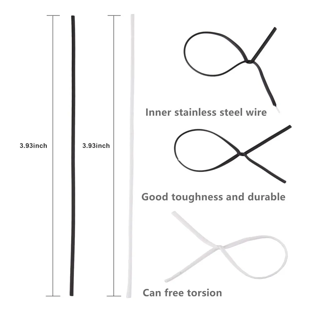 100 قطعة BK WH مفلطح سلك الحديد تويست العلاقات الثقيلة المغلفة حديقة العلاقات للخارجية نباتات داخلية الطماطم الخيار فاينز دعم #2