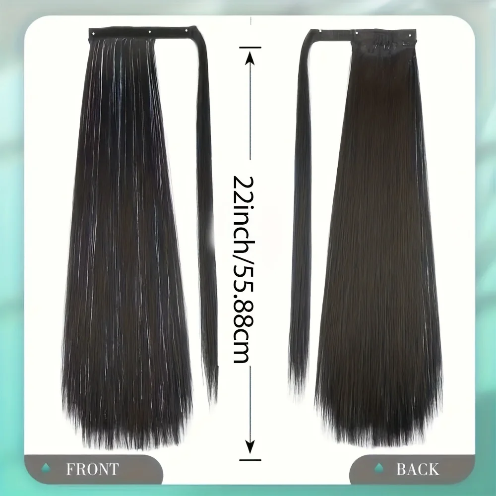 22-calowe długie proste włosy w koński ogon doczepiane peruki Y2K brokat musujące owinięte wokół kucyka klip w kucyk włosy dla kobiet