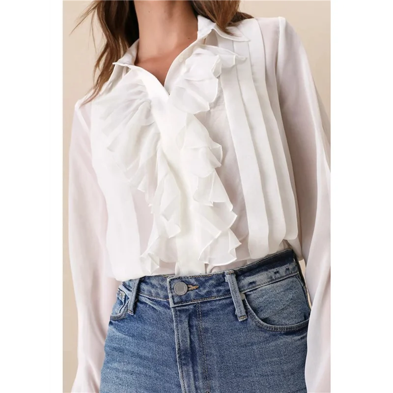

ASDS-Womens Vintage Long Sleeve Lotus Ruffled Casual Work Shirt Chiffon Blouse Basic Tops