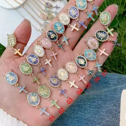 5PCS, Religious Zircon Shell Cross Jesus Virgin Mary Guadalupe Necklace For Women 2022 Gift Jewelry