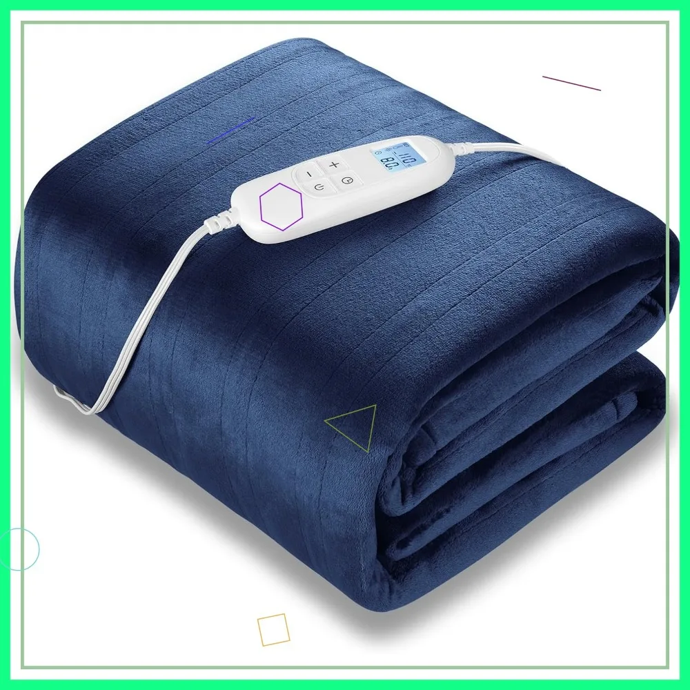 

Queen Size Electric Heated Blanket 84x90, 6 Heat Levels & Auto Timer, Fast Heating Ultra Soft Flannel, Machine Washable Blue