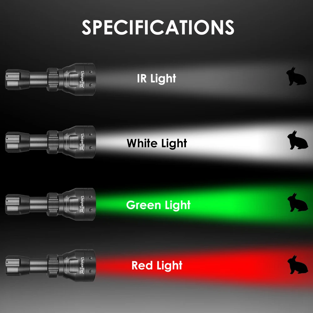 UniqueFire 1503 50MM Lens White Green Red Light LED Flashlight Zoomable Adjustable Focus Torch for Outdoor Night Camping Fishing