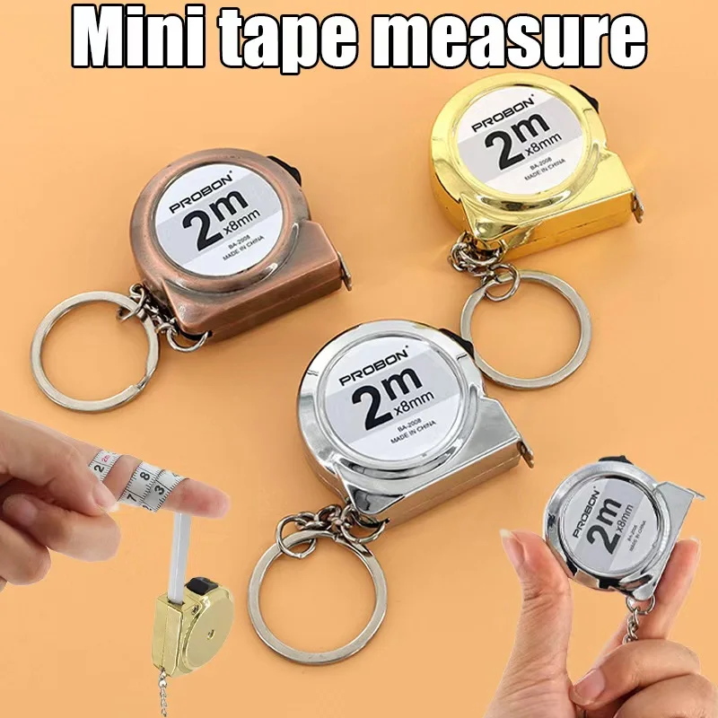 شريط قياس صغير محمول، شريط قياس منزلي صغير قابل للسحب 2 متر، شريط قياس سلسلة مفاتيح من الفولاذ المطيء، أدوات قياس ذاتية الصنع #3