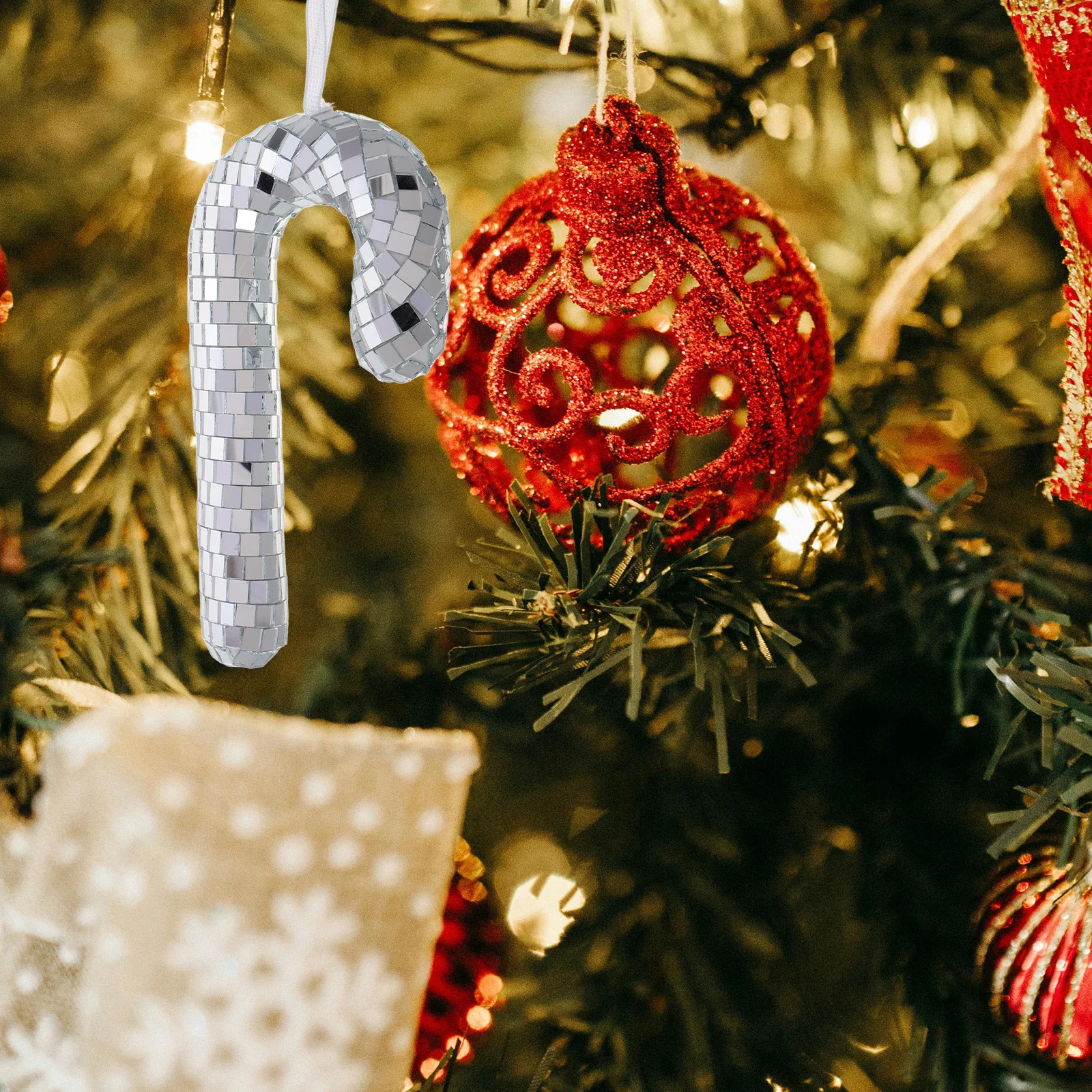 

2Pcs Glitter Candy Cane Ornaments Reflective Christmas Tree Decor Festive Hanging Holiday Party Favors