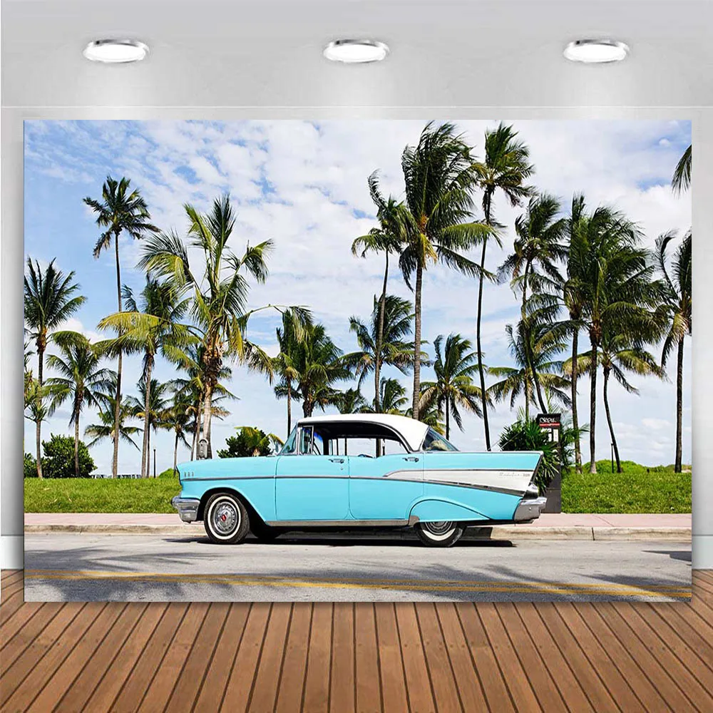 

Miami Beach Florida USA 1950s Birthday Party Decoration Banner 50s Fifties Classic American Car Ocean Drive Palm Trip Background