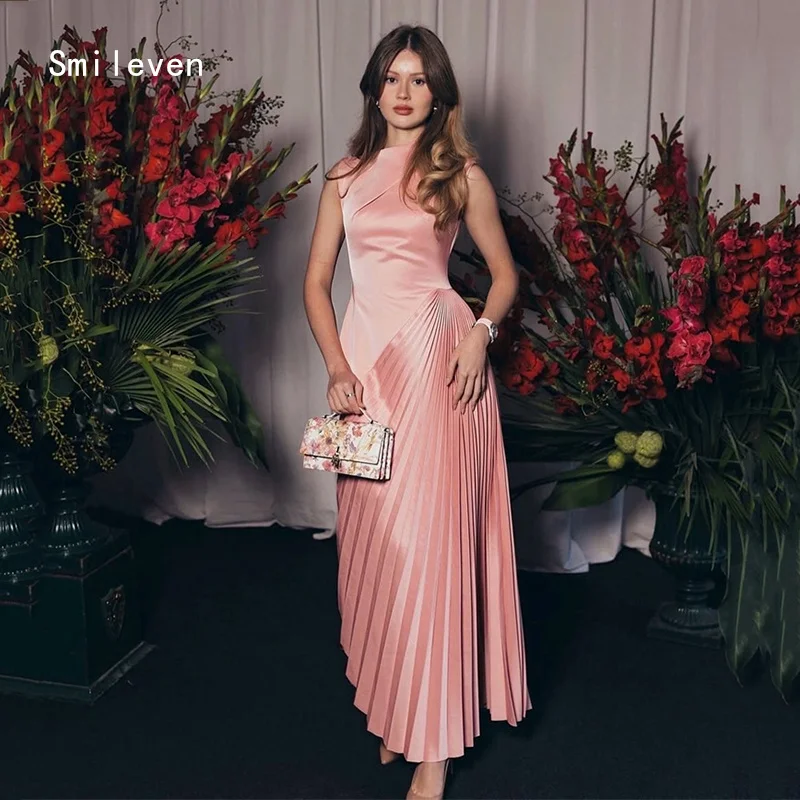 

Smileven Novel Pink A-line Prom Dress Ruched Party Gowns Scoop Formal Occassion Dress Customized 2026