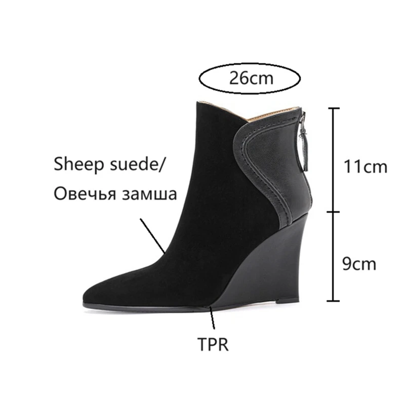 NEW Autumn Women Boots Sheep Suede Leather Shoes for Women Ankle Boots Pointed Toe Chunky Heel Shoes Winter Mature Modern Boots