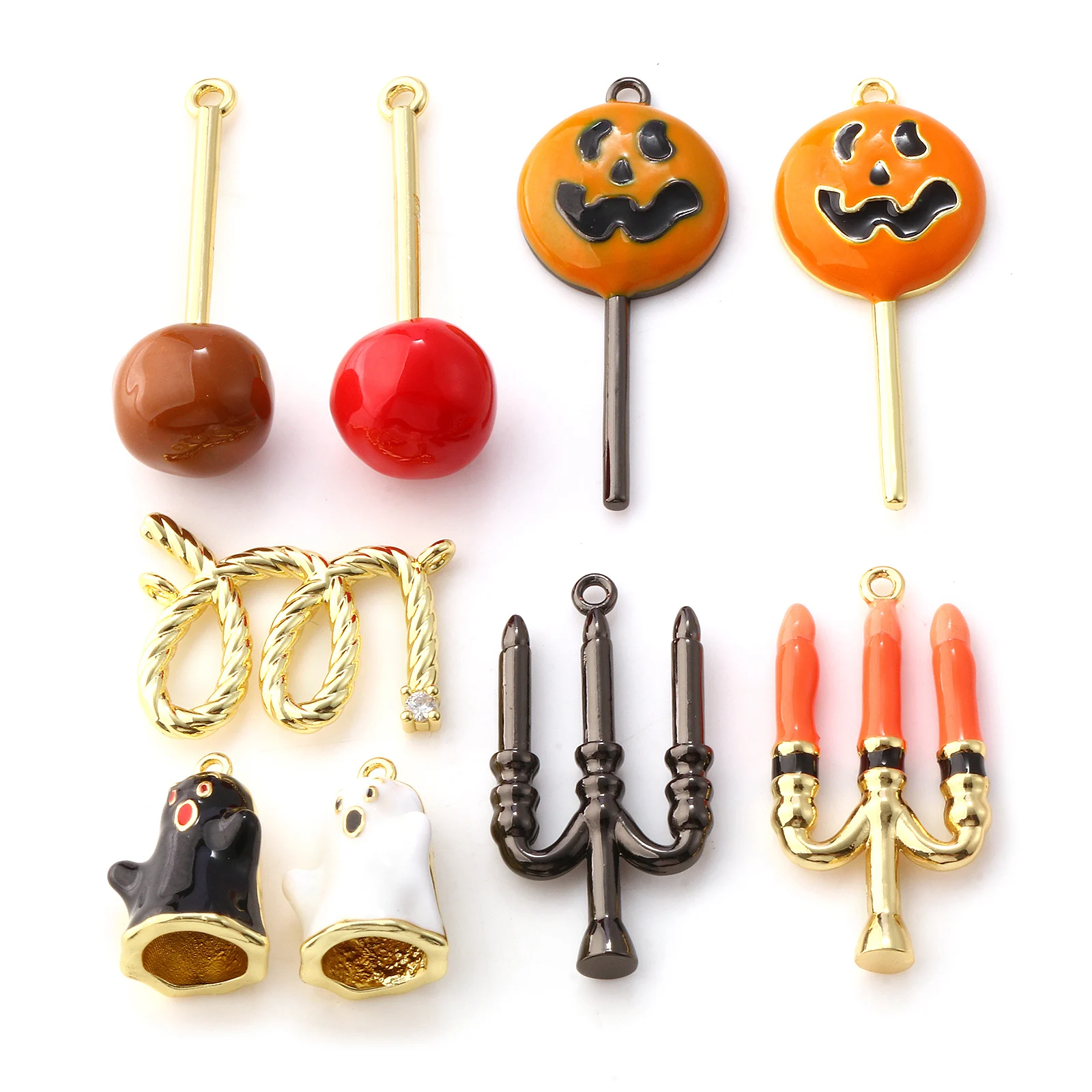 

1pc Brass Charms Halloween Multicolor Enamel Lollipop Candle Ghost Gold Color Pendant For Women Men Party Jewelry Gift Findings