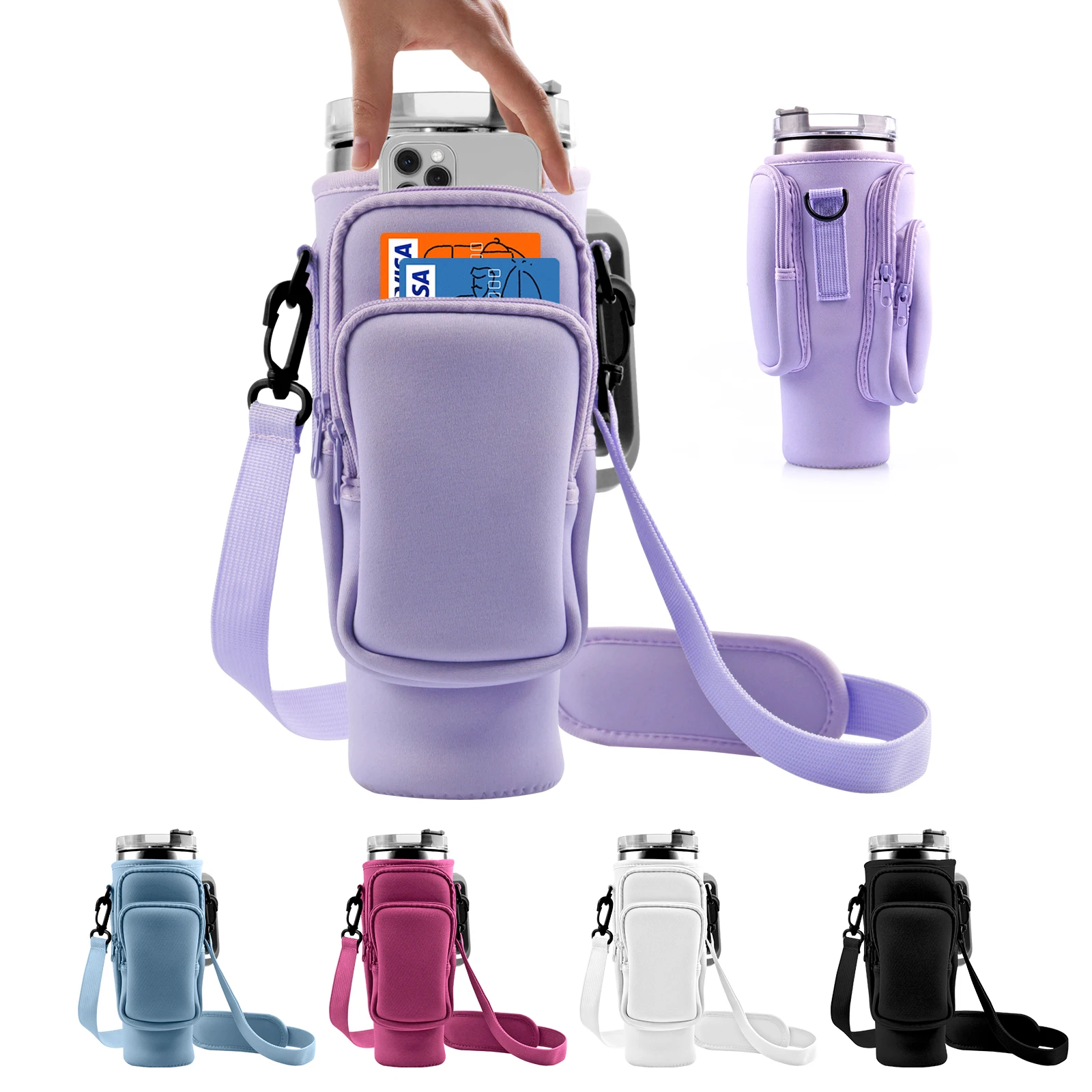 30oz/40oz Anti-fall Tumbler Insulated Water Bottle Cover Sleeve for Vacuum Cup Neoprene Protective Carrier Bag with Pouch Strap