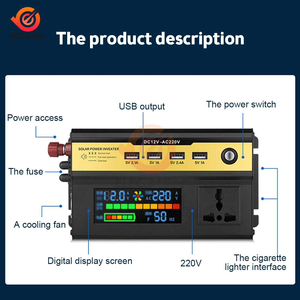 

Pure Sine Wave Inverter DC 12V 24V to AC 220V 110V 1200W 1600W 4000W 5000W Portable Power Voltage Converter Car Solar Inverter