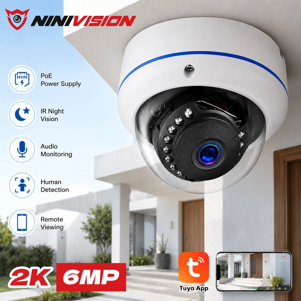 6mp-poe-ip-camera-outdoor-vandal-resistant-dome-cctv-human-detection-motion-alerts-ir-night-vision-audio-nvr-tuya-remote-viewing