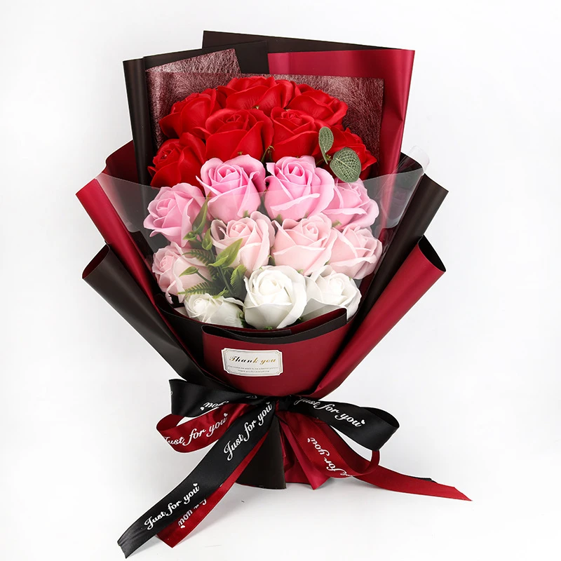 Künstliche Seifenblume, Rosenstrauß, Geschenktüten, Valentinstag, Geburtstag, Geschenk, Hochzeit, Heimdekoration, 18-Rosen-Seifenstrauß, Geschenkbox – Detail 5