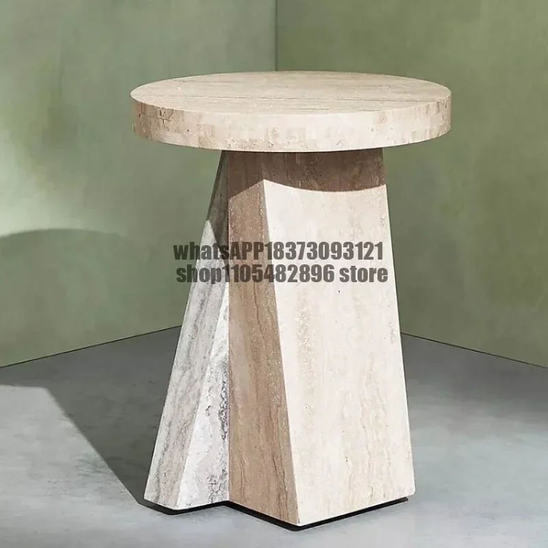 Nordic natural travertine edge few wabi wind designer model house light luxury living room sofa bedside corner few