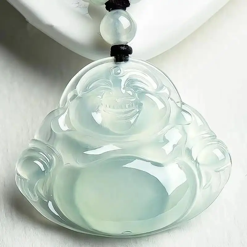 

Подвеска из ледяного нефрита: светло-зеленый нефритовый Будда Гуаньинь, подвеска Будда Майтрейя для мужчин и женщин