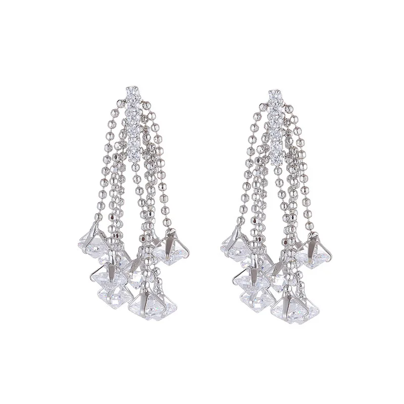 FXLRY New Bright Flash Zircon Tassel Line S925 Silver Needle Banquet Custom Earrings For Women