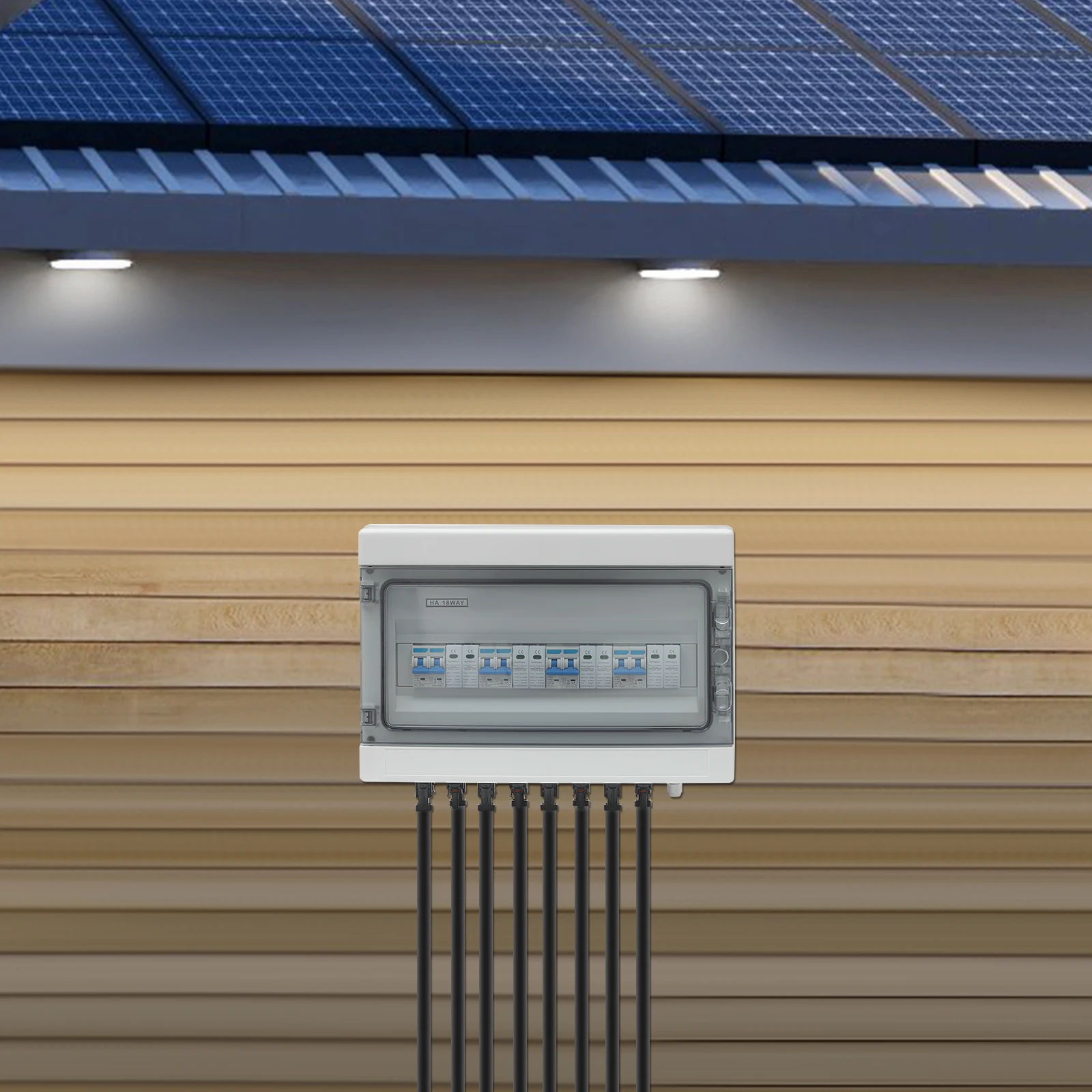 1000 V Solar DC PV Combiner Box 4 in 4 Out Isolator Switch Box mit 8 Anschlüssen IP65 wasserdicht, Überspannungsschutz 15 A/25 A – Detail 2