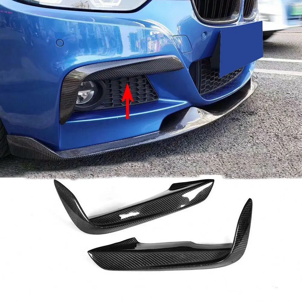 Carbon Fiber Front Bumper Splitters Flaps For BMW F30 F31 F35 M Sport 2013 2018 Fog Lamp Lights Canard Air Vents