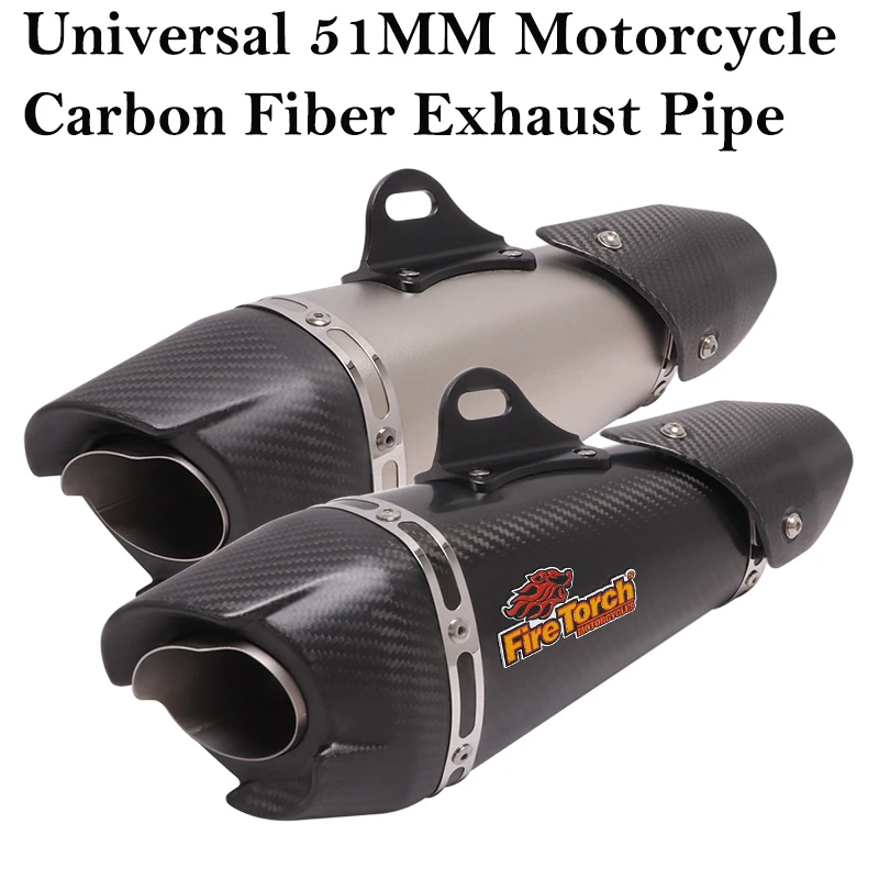 Universal 51mm Exhaust Muffler Modified Carbon Fiber Removable DB Killer Escape Muffler With Heat Shield For MT09 MT07 NC700 R7