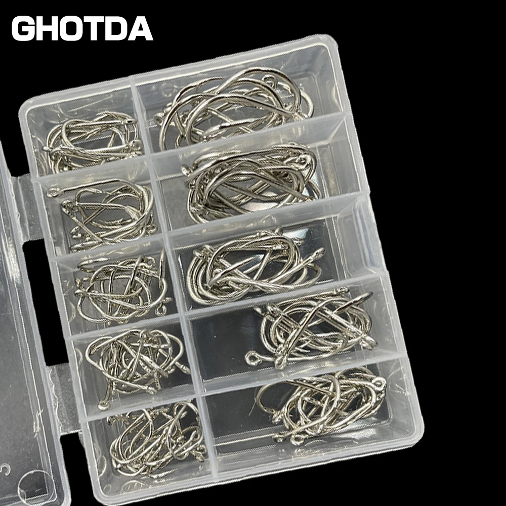 100Pcs Size 3-12# Ring Eye Fishhooks Circle Carp Eyed Fishing Hook High Carbon Steel Fishing Hooks Single Jig Fish Hook Tackle