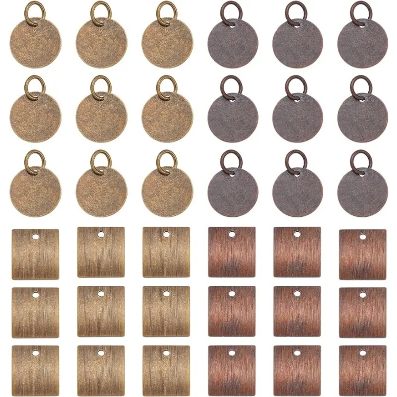 96pcs 4 Style Brass Stamping Blank Tag Pendants Charms Flat Round Metal Bronze Dangle Charms for Bracelet Necklace Jewelry DIY