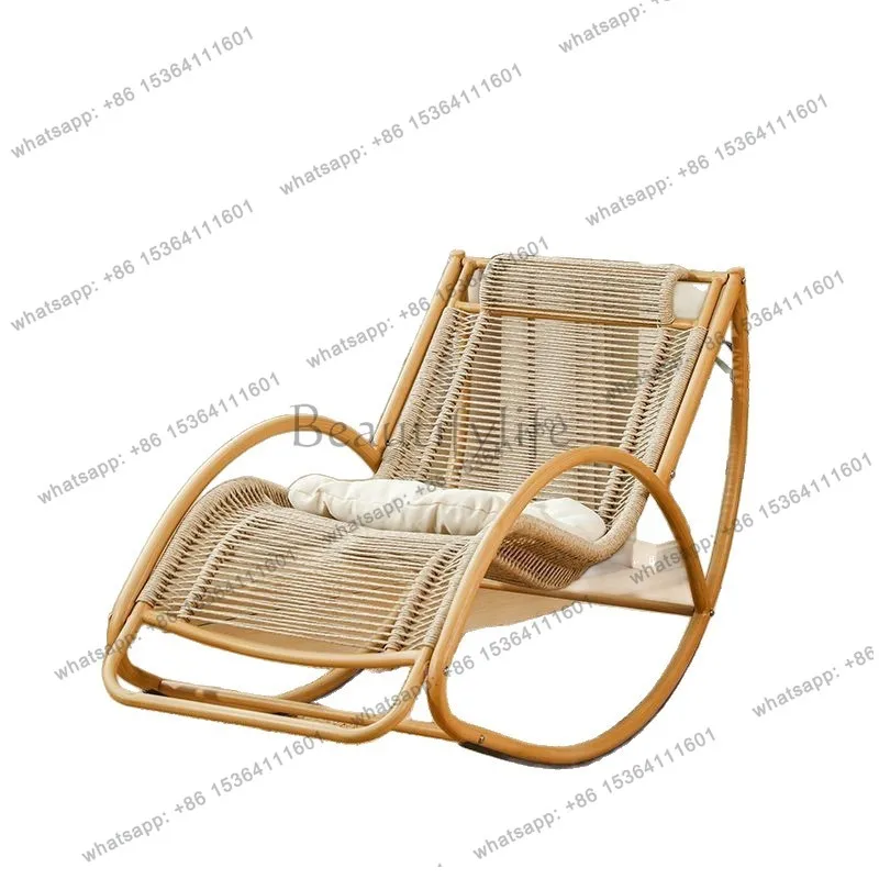 Balcony leisure rocking  waterproof sunscreen courtyard recliner rattan lunch break lazy chair elderly recliner