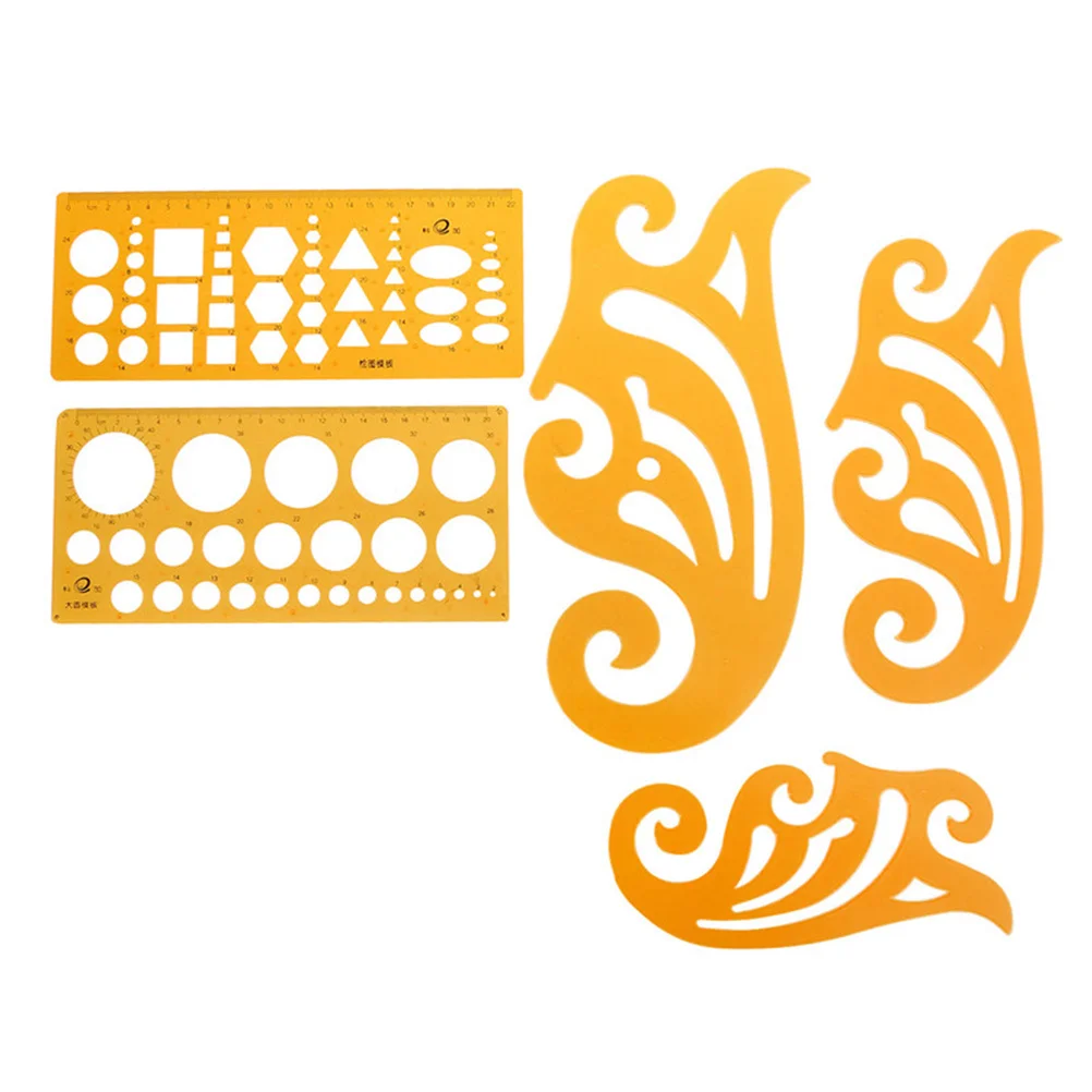 5 قطعة قالب رسم تصميم قوالب مسطرة برتقالية شفافة من البلاستيك القوي أشكال مختلفة دوائر بيضاوية مربعات