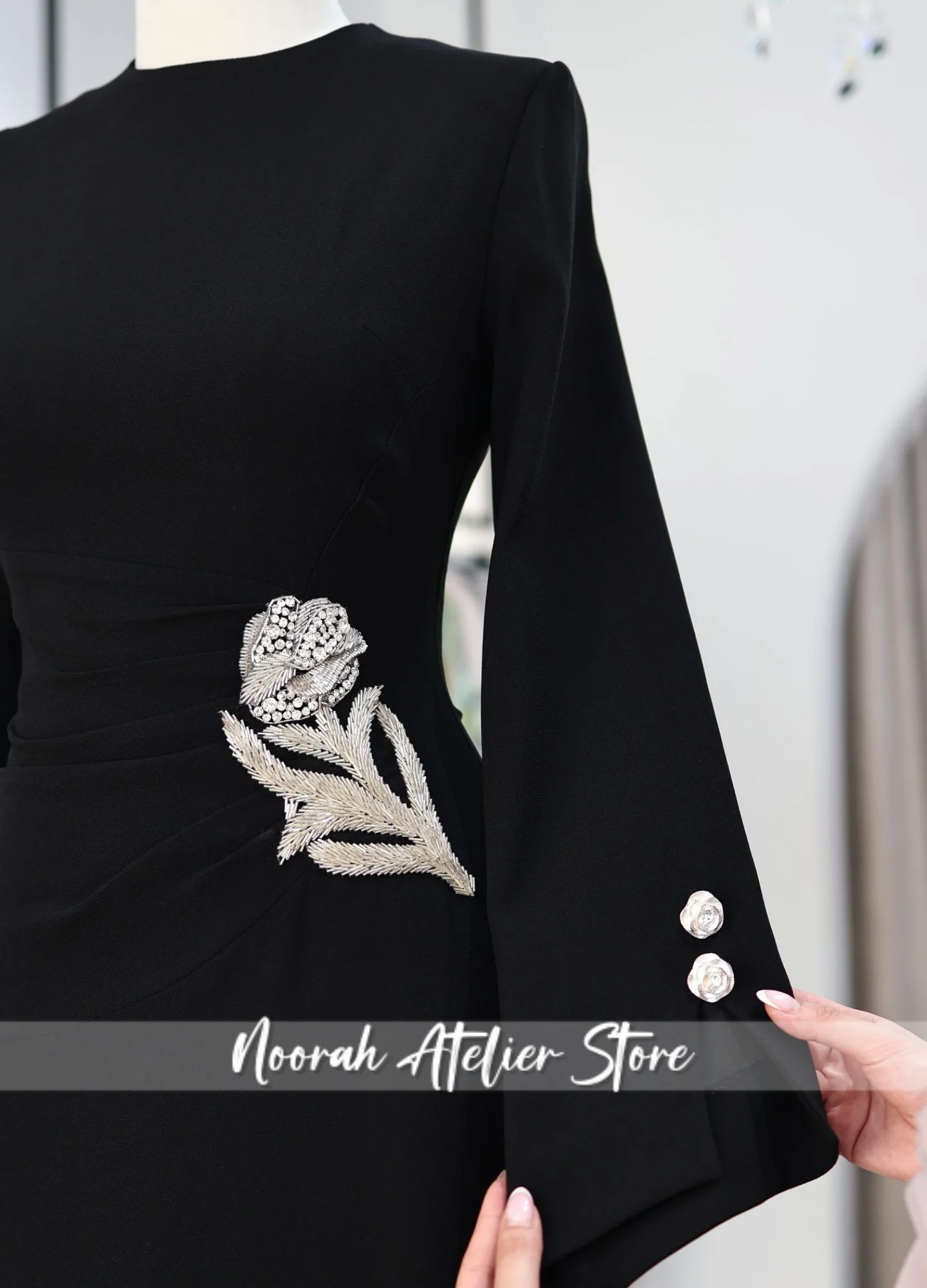 Muslim Black O N Peplum Luxury Evening Dresses 2025 Long Sleeves Wedding Gown فساتين سهرة Formal Dress Customized