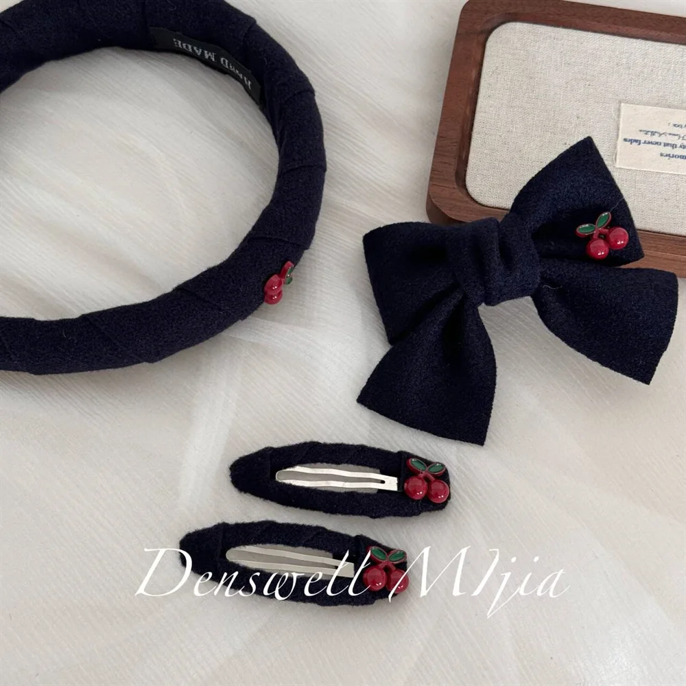 

Флокированная повязка на голову с вишневым бантом, милая заколка с боковой челкой для Flyaways, Корона, объемный пресс, аксессуары для волос для женщин и девочек, милый стиль