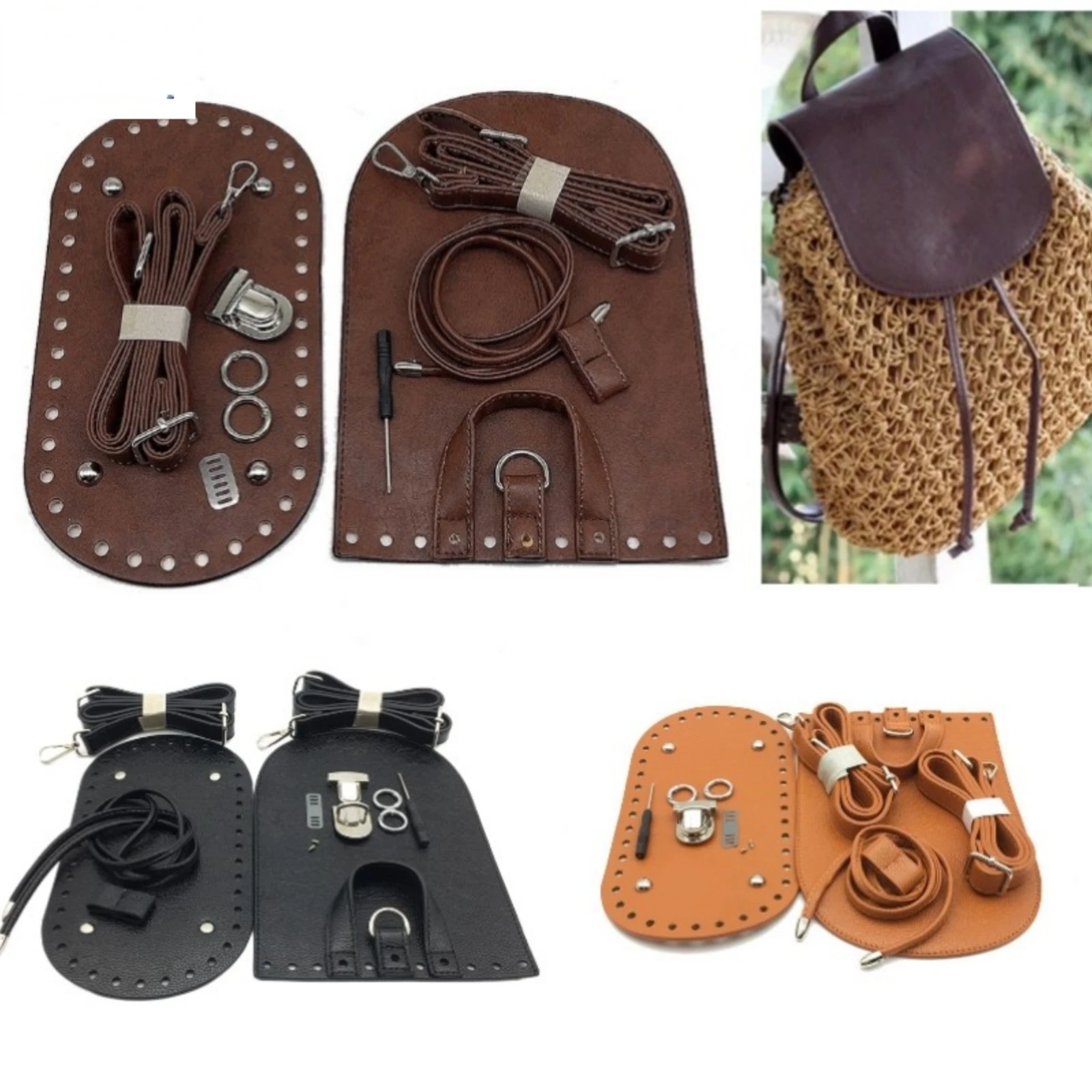 

Leather Accessories For Crochet Bag Bottom Flap Cover Hardware For Bag DIY HandBag Shloulder Straps For Knitting Bags Bag-making