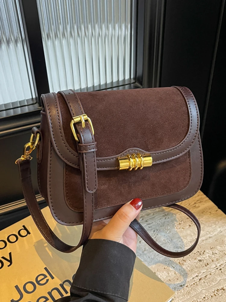 High Quality Burgundy Retro Frosted PU Splicing Crossbody Bag Ladies Multi-layer Interval Square Bags Classic Commuting Handbag