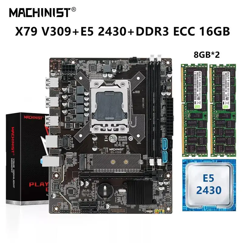 Go! MACHINIST X79 Motherboard LGA 1356 Set Kit With Xeon E5 2430 CPU Processor 16GB(2*8GB)DDR3 ECC RAM Memory M.2 NVME X79-V309