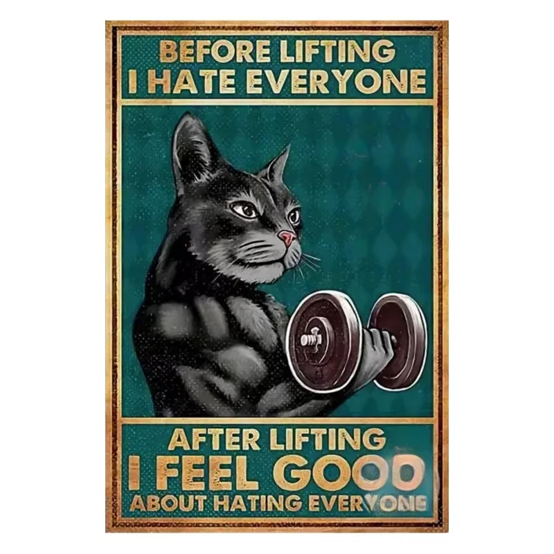 Retro Funny Inspirational Black Cat Metal Tin Sign Home Decoration for Coffee Shop Living Room Pet Shop Wall Decor