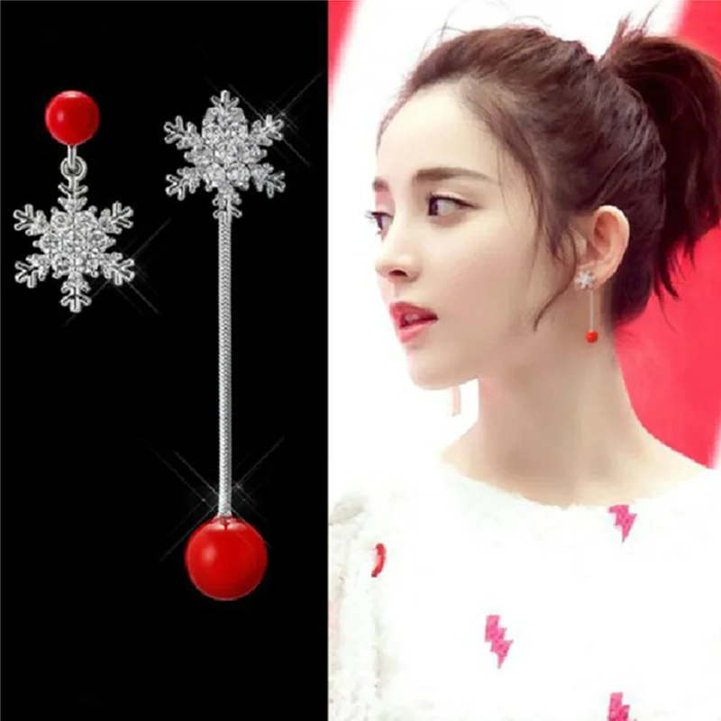 Fashion Snowflake Imitation Pearl Earrings Crystal Asymmetrical Long Tassel Drop Earring for Women Party Jewelry bijoux femme