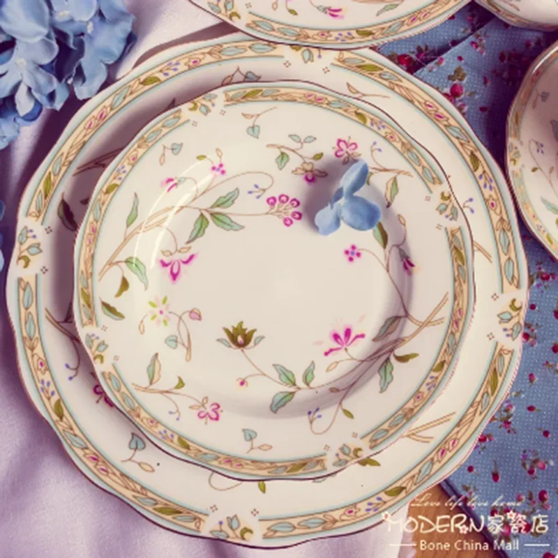 Bone China Tableware Western Plate Steak Plate Golden Edge Original Order Cooking Ceramic Plate kitchen plates sets