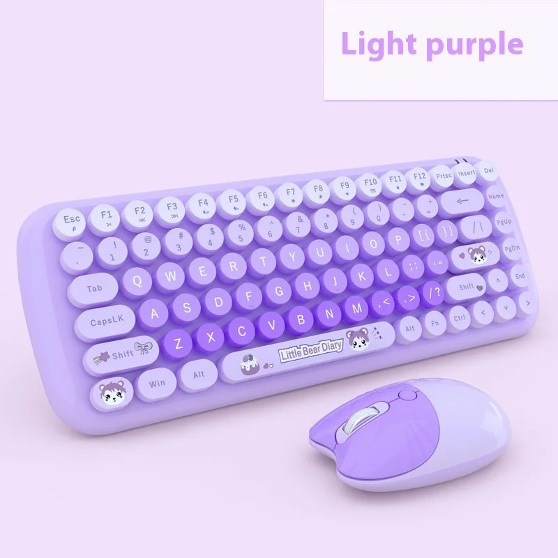 

Candy Wireless Keyboard Mouse Set Portable Small Cute Notebook Friendly for Women Computer Accessories Key Mouse Combo