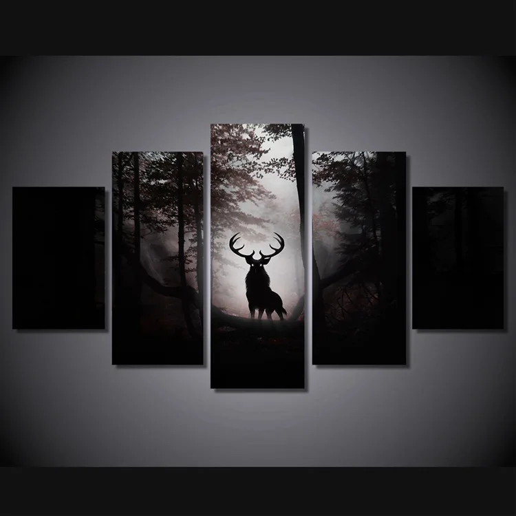 

100CM high-definition framed 5-piece decorative painting, night elf elk home decoration mural