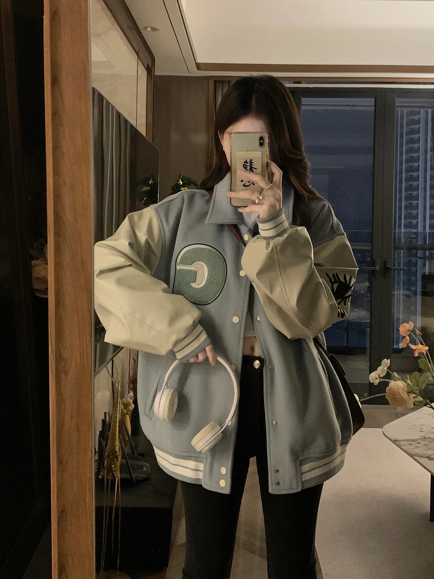 

Бейсбольные куртки женские темно-синие осенние двусторонние защитные в клетку свободного кроя средней длины с влагоотводящими свойствами в китайском стиле с длинными рукавами Y2K