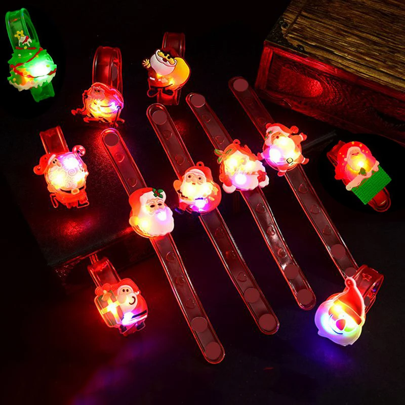 10/20PCS Glowing Christmas Bracelets Rings Toy Kids Gifts Birthday Snowman Santa Christmas Party Favor Children Gift Bag Fillers