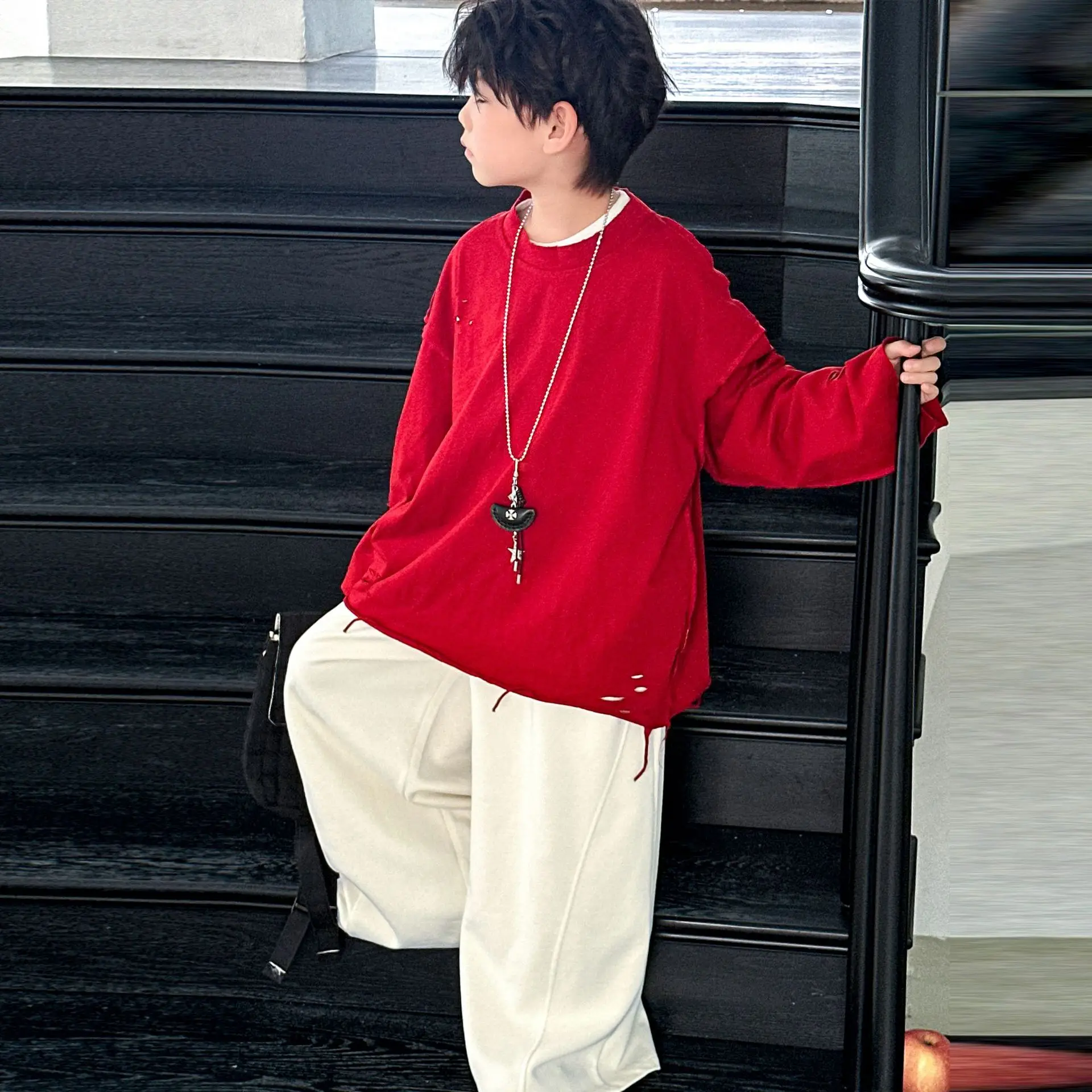 Somenie Boys Autumn Sweater Children's Loose Long Sleeve T-Shirt Spring and Autumn Boys Bottom Shirt Children's Clothing