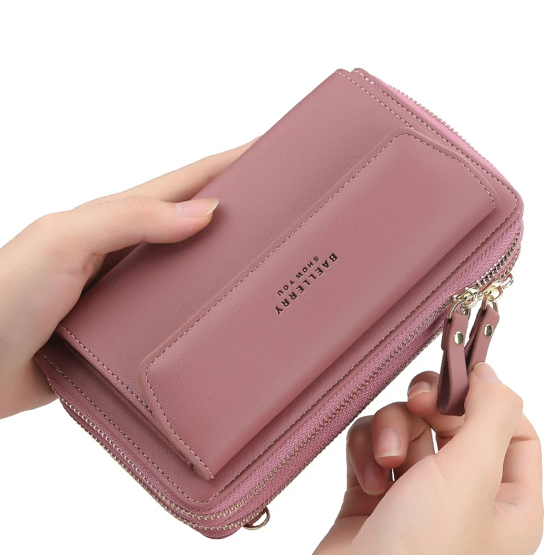Fashion Double Layer Crossbody Phone Bag Women PU Leather Zipper Wallet Coin Pouch Ladies Purse Handbag Shoulder Messenger Bags