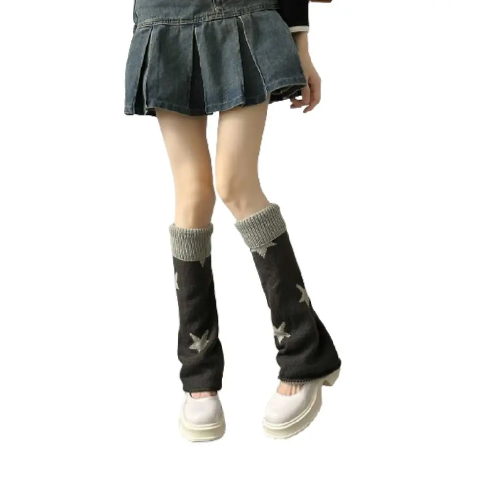 

Вязаные чехлы для ног с пятиконечной звездой, двусторонние, в стиле Y2K, чехлы для ботинок в стиле Лолита, чулки до колена в стиле JK Harajuku для девочек