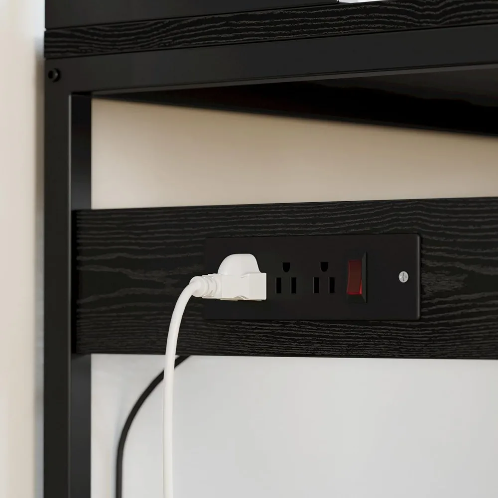 خزانة بار القهوة الصناعية مع خزائن تخزين ومخرج طاقة، وحامل ميكروويف للمطبخ مقاس 45.3 بوصة ووحدة رفوف