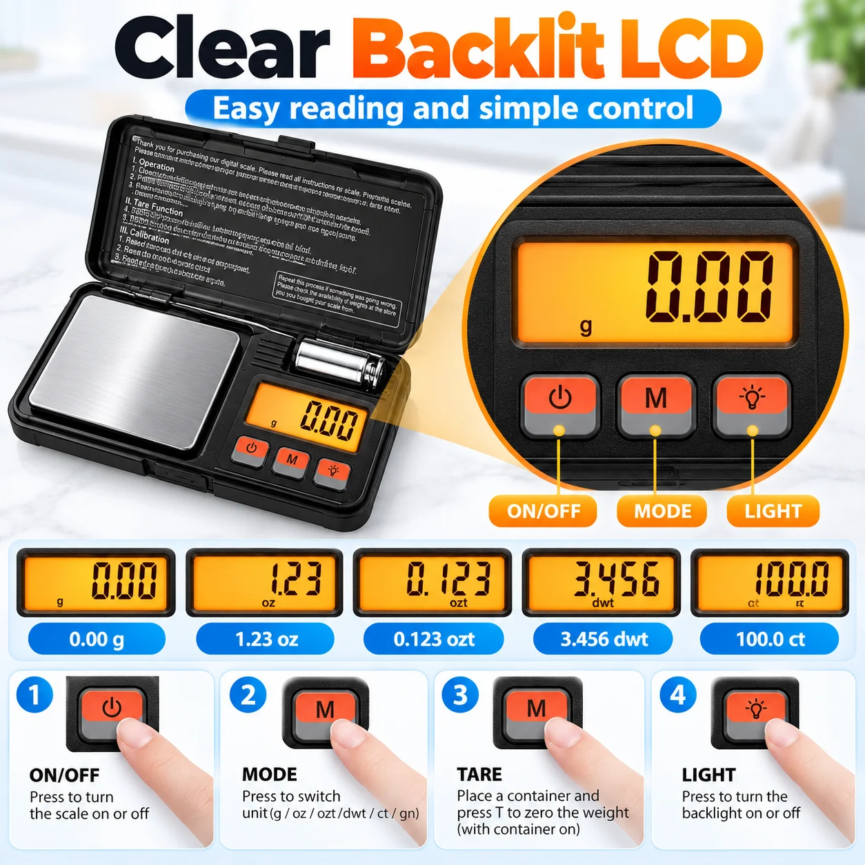 Bilancia digitale di precisione per gioielli, 50 g/0,001 g, mini bilancia elettronica portatile con peso di calibrazione.