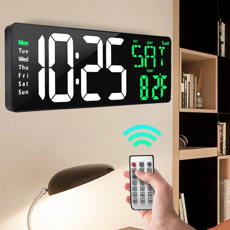 Grande horloge murale numérique, affichage de la température, de la date et de la semaine, télécommande USB, 62 horloges de table, horloges à LED pour touristes